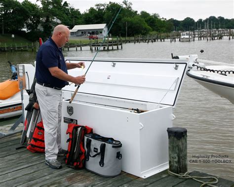 what are the metal boxes in boats|dock boxes for fishing rods.